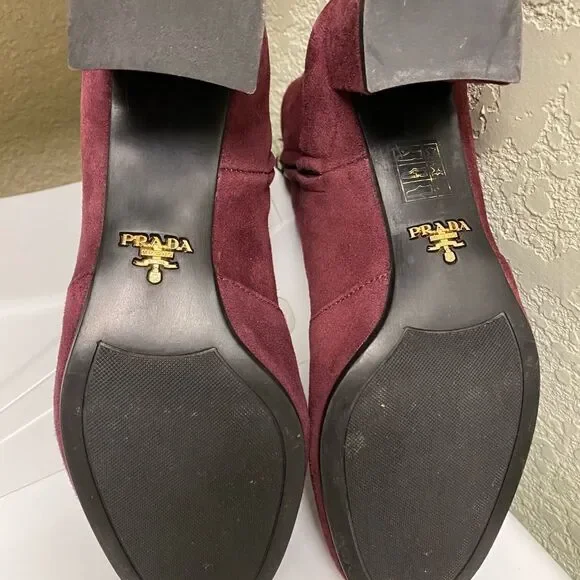 Prada Suede Ankle‎ Boots Burgundy 36 - Picture 3 of 9